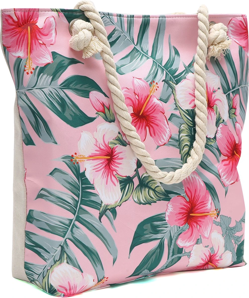 Strandtas Met Rits - Beach Bag - Bloemen - Roze - Wit - 44 X 36 X 12 Cm 4 Strandtas Met Rits - Beach Bag - Bloemen - Roze - Wit - 44 X 36 X 12 Cm - Afbeelding 2