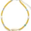 Enkelbandje - Schelp En Glaskralen - Anklet - Lengte 25-30 Cm - Mosterdgeel -Liora Luxe Winkel 1024x1200 1