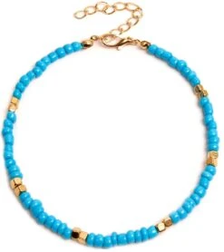 Enkelbandje Met Glaskralen - Anklet - Lengte 25-30 Cm - Blauw
