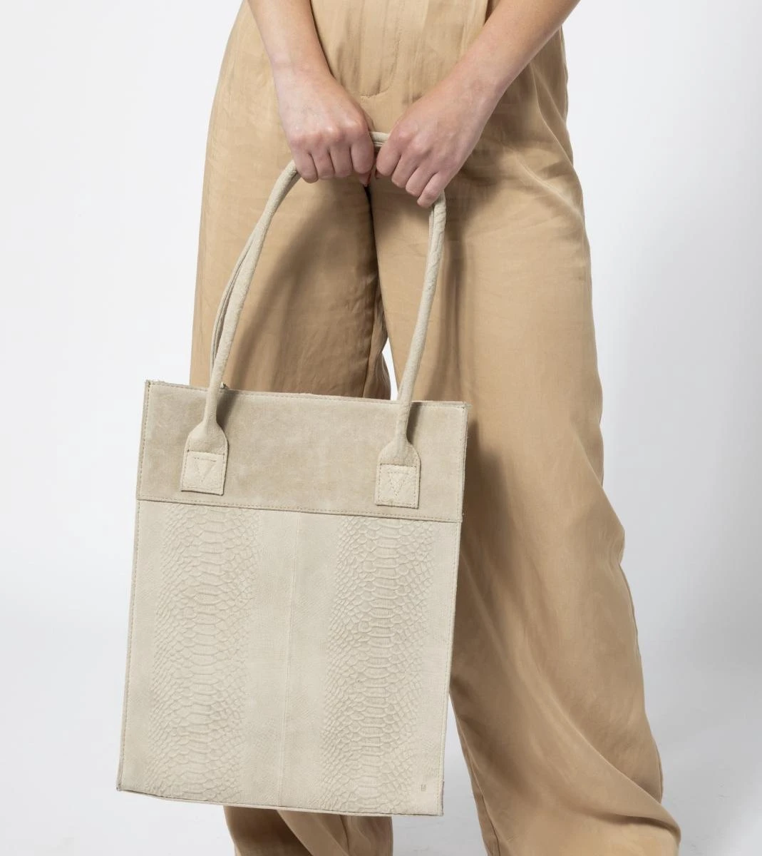 Manfield - Beige Snakeskin Shopper Met Laptopvak 4 Manfield - Beige Snakeskin Shopper Met Laptopvak - Afbeelding 2