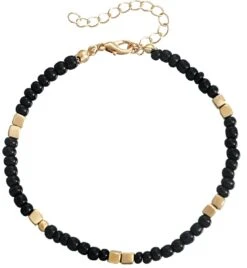 Enkelbandje Met Glaskralen - Anklet - Lengte 25-30 Cm - Zwart