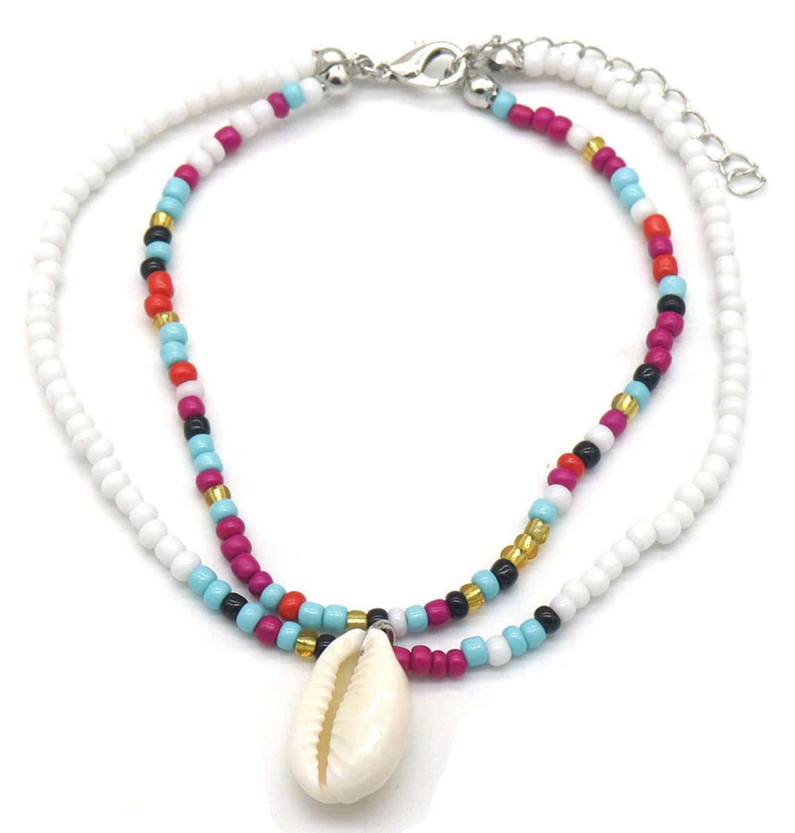 Enkelbandje Met Kralen - Schelp - Anklet - Lengte 25-30 Cm - Multicolor 3 Enkelbandje Met Kralen - Schelp - Anklet - Lengte 25-30 Cm - Multicolor