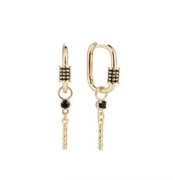 Lizzy Black Oorbellen - Fanciy.nl - Goud - Gold Plated - Gold - Earrings - Oorbellen - Zwart - Black - Waterproof - Jewelry - Nikkel Vrij - Chain - Steentjes - Zirkonia - Zirkoon - Bedel -charm