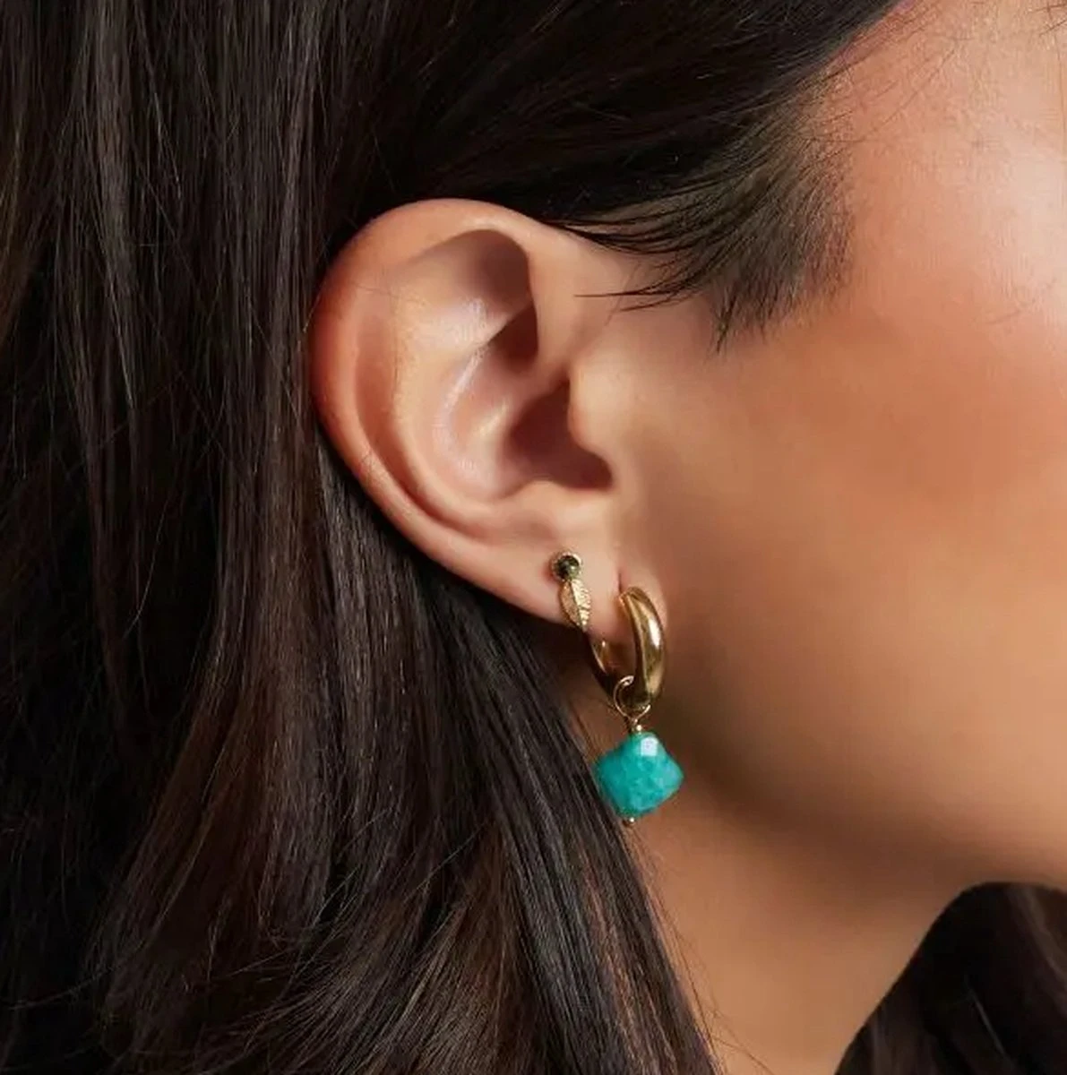 Oorbellen - Klaver - Natuursteen - Groen - Amazoniet 4 Oorbellen - Klaver - Natuursteen - Groen - Amazoniet - Afbeelding 2