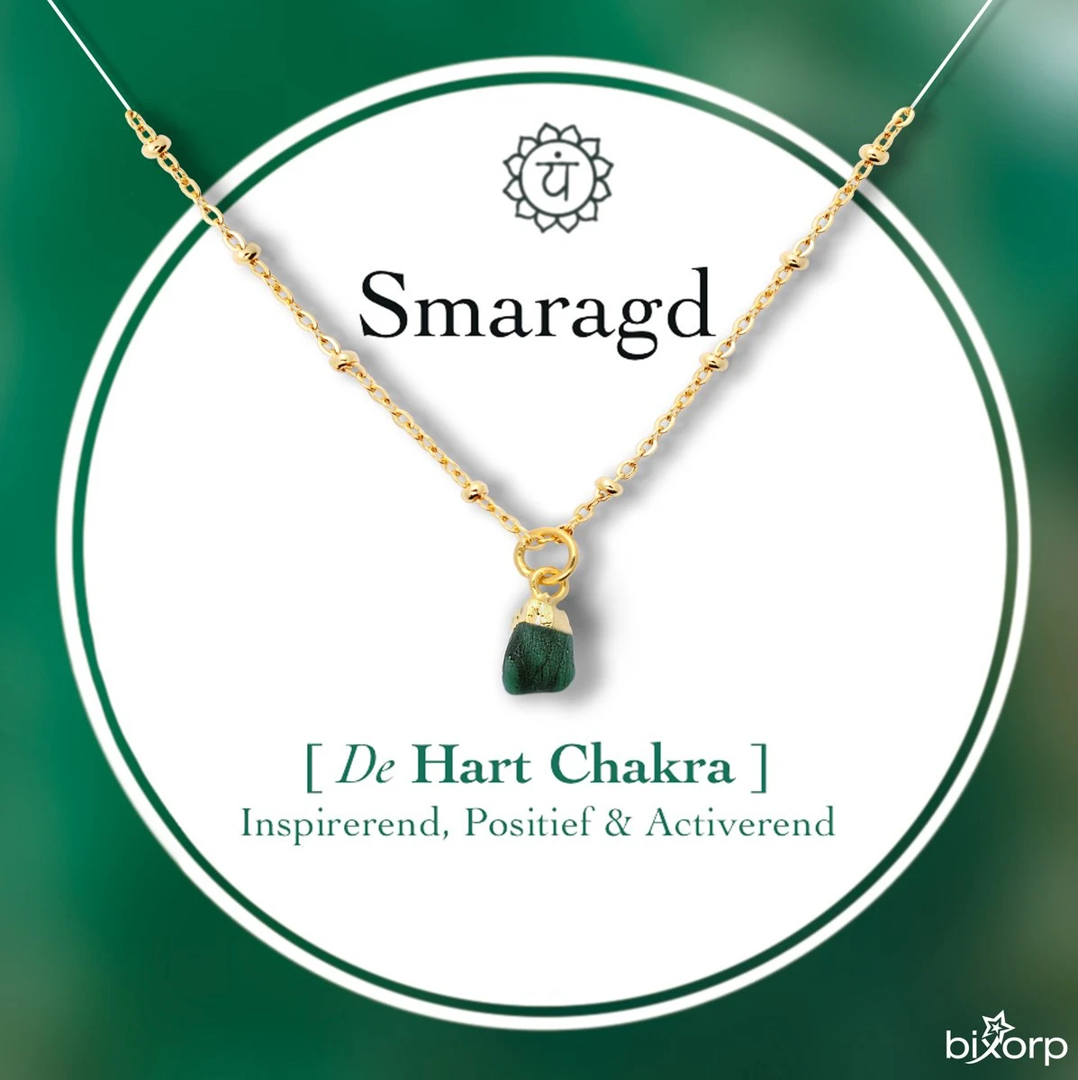 Bixorp Gems Ruwe Smaragd Hart Chakra Ketting - 18 Karaat Verguld Goud & Roestvrij Staal - 36cm + 8cm Verstelbaar 3 Bixorp Gems Ruwe Smaragd Hart Chakra Ketting - 18 Karaat Verguld Goud & Roestvrij Staal - 36cm + 8cm Verstelbaar