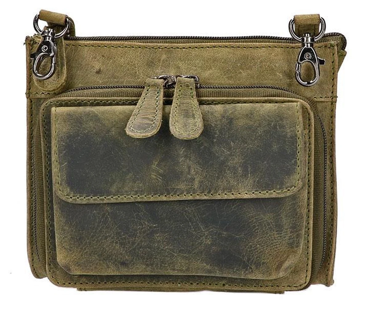 Leather Design Leren Schoudertasje / Heuptasje Groen 7 Leather Design Leren Schoudertasje / Heuptasje Groen - Afbeelding 5