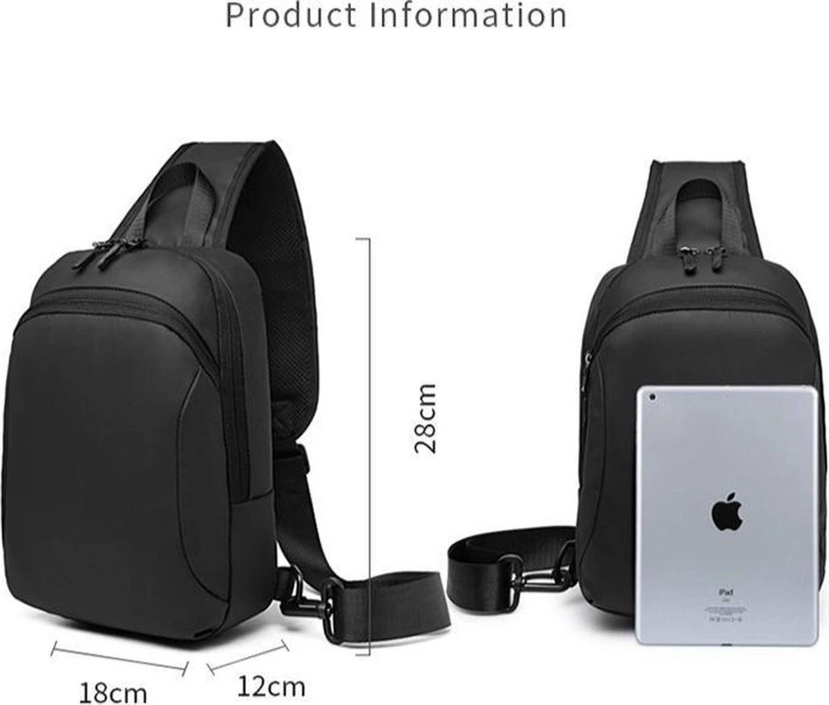 Pro-Care CrossBody Tas - Waterdicht - Universele Fit - Tablet 7.9 Inch - Telefoon Kabel Opening - Uniek Design - Zwart 14 Pro-Care CrossBody Tas - Waterdicht - Universele Fit - Tablet 7.9 Inch - Telefoon Kabel Opening - Uniek Design - Zwart - Afbeelding 12