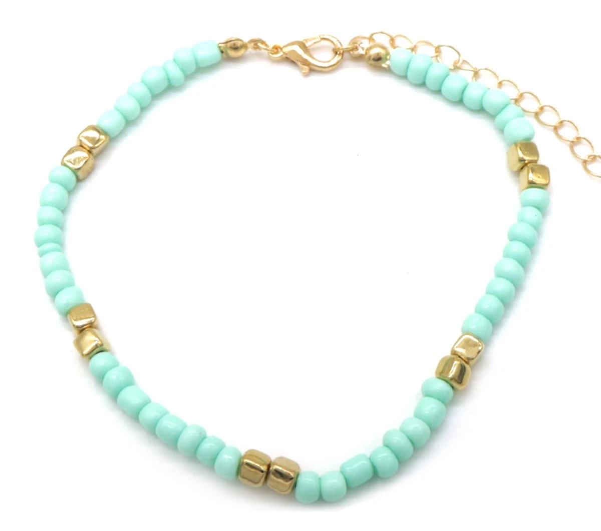 Enkelbandje Met Glaskralen - Anklet - Lengte 25-30 Cm - Lichtblauw 3 Enkelbandje Met Glaskralen - Anklet - Lengte 25-30 Cm - Lichtblauw