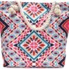 Strandtas Met Rits - Beach Bag - Rood - Roze - Azteken Print - 44 X 36 X 12 Cm