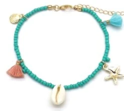 Enkelbandje - Schelp En Zeester - Anklet - Lengte 25-30 Cm - Blauw