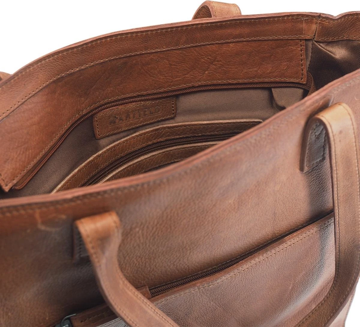 Manfield - Cognac Leren Shopper 7 Manfield - Cognac Leren Shopper - Afbeelding 5