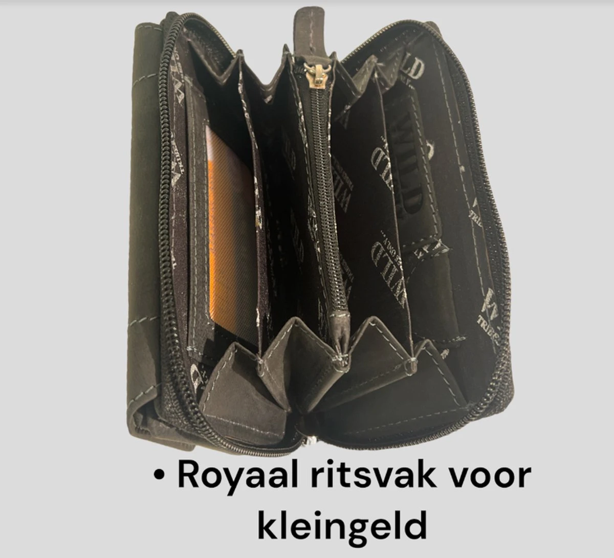 WILD - Portemonnee Dames - Leren Dames Portemonnee - Tussenmaat Model - Ritssluiting - Vintage Leer Zwart 4 WILD - Portemonnee Dames - Leren Dames Portemonnee - Tussenmaat Model - Ritssluiting - Vintage Leer Zwart - Afbeelding 2