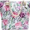Strandtas Met Rits - Beach Bag - Bloemen - Roze - Paars - 44 X 36 X 12 Cm