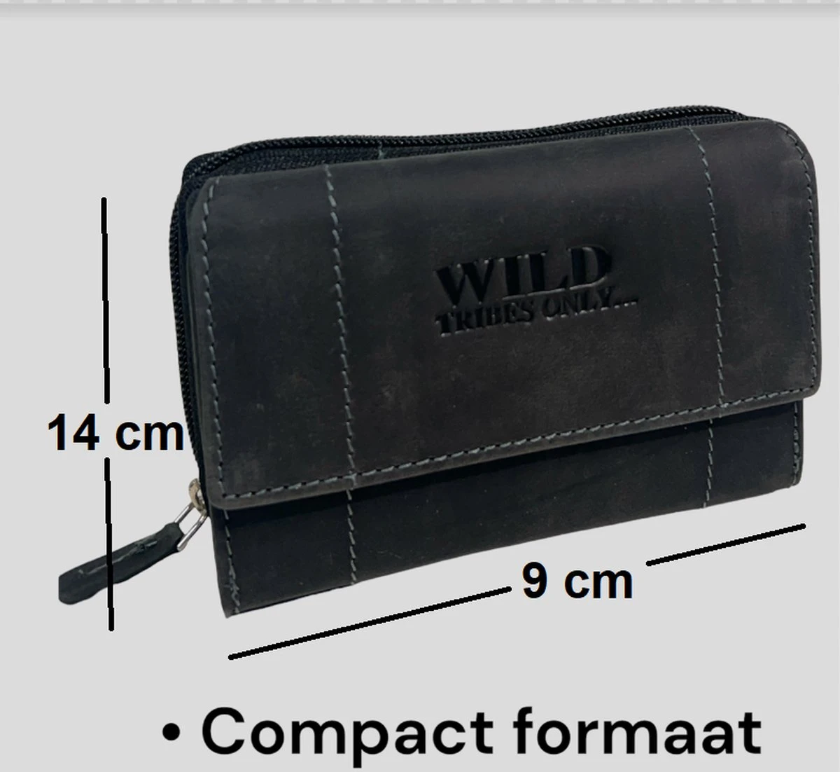 WILD - Portemonnee Dames - Leren Dames Portemonnee - Tussenmaat Model - Ritssluiting - Vintage Leer Zwart 6 WILD - Portemonnee Dames - Leren Dames Portemonnee - Tussenmaat Model - Ritssluiting - Vintage Leer Zwart - Afbeelding 4