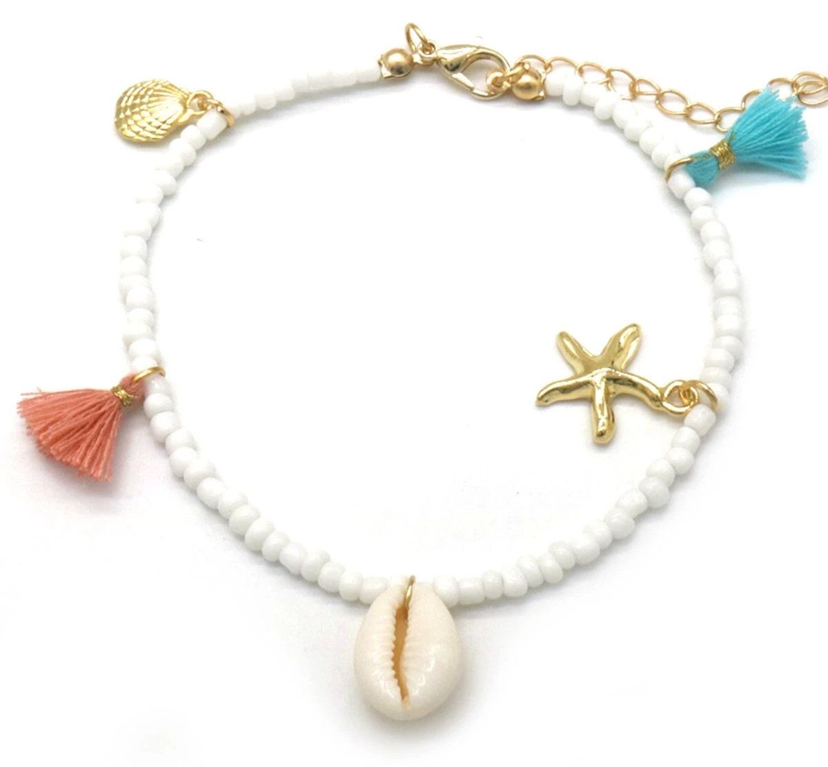 Enkelbandje - Schelp En Zeester - Anklet - Lengte 25-30 Cm - Wit 3 Enkelbandje - Schelp En Zeester - Anklet - Lengte 25-30 Cm - Wit