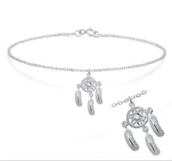 Joy|S - Zilveren Enkelbandje - Dromenvanger Bedel Met Veren - 23 Cm