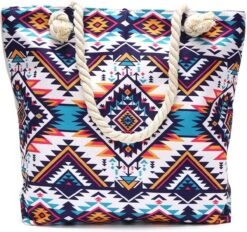 Strandtas Met Rits - Beach Bag - Multi Colour - Azteken Print - 44 X 36 X 12 Cm