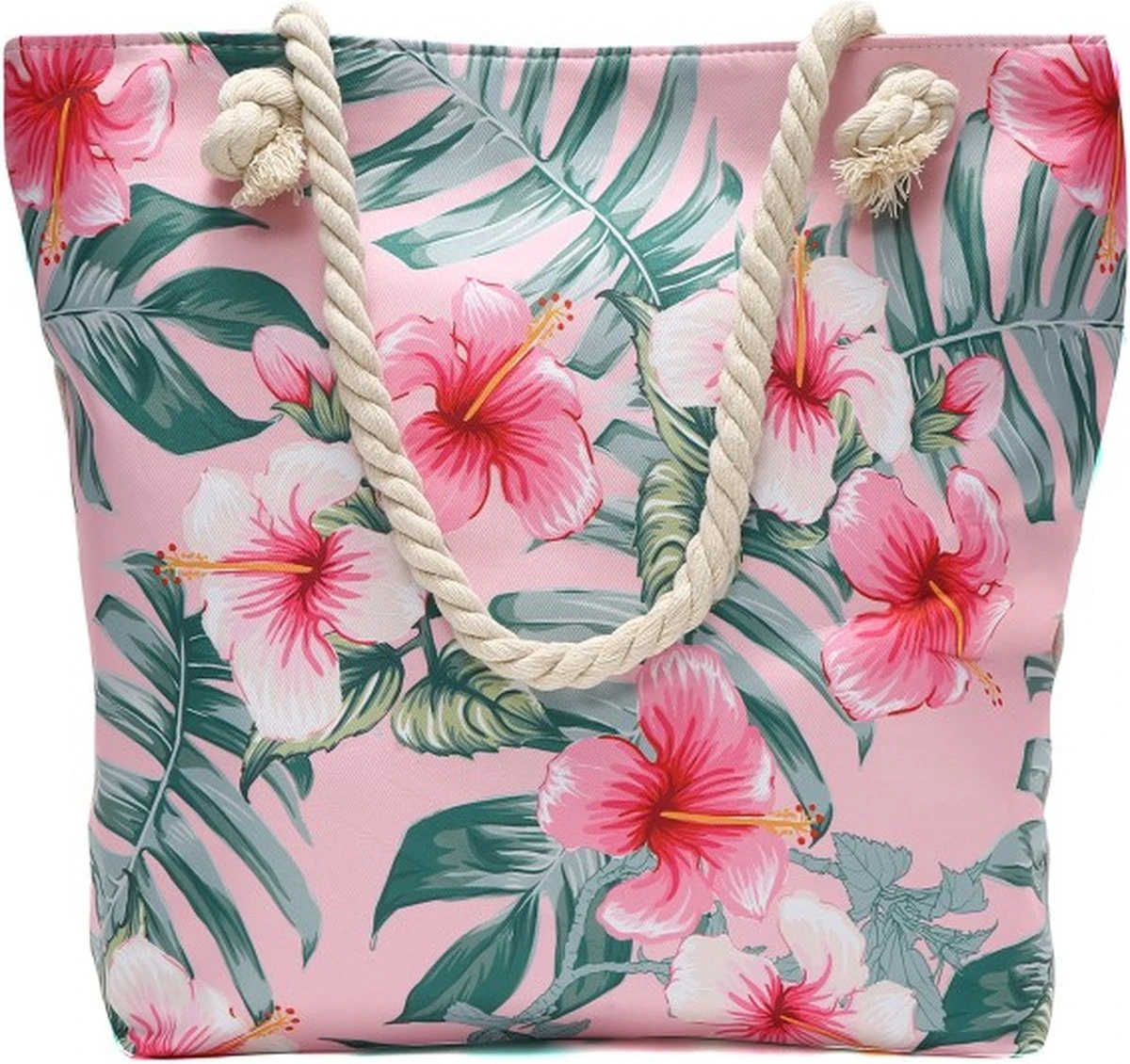 Strandtas Met Rits - Beach Bag - Bloemen - Roze - Wit - 44 X 36 X 12 Cm 3 Strandtas Met Rits - Beach Bag - Bloemen - Roze - Wit - 44 X 36 X 12 Cm