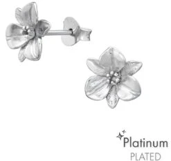 Joy|S - Zilveren Orchidee Oorbellen - Platinum Plated - Massief - 10 Mm - Bloem Oorknoppen