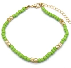 Enkelbandje Met Glaskralen - Anklet - Lengte 25-30 Cm - Lichtgroen