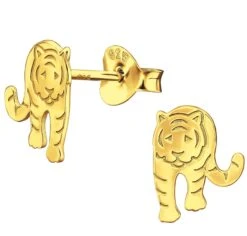 Joy|S - Zilveren Tijger Oorbellen - 7 X 9 Mm - 14k Goudplating