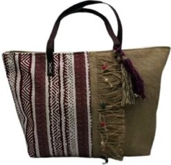 Strandtas Zwemtas Shopper Afsluitbaar Bordeaux Gestreept