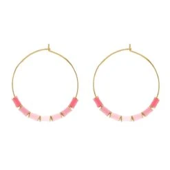 CO88 Collection 8CE-70502 Stalen Oorringen Met Emaille Beads - Roze Tinten - 30x0,8mm Oorringen - 29,5 Mm Breed - Staal - Goudkleurig