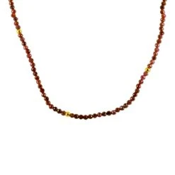 Silventi 9SIL-21727 Zilveren Ketting - Dames - Kralen - Granaat - 3,7 Mm Doorsnee - 38 + 7 Cm - Zilver - Gold Plated (Verguld/Goud Op Zilver)