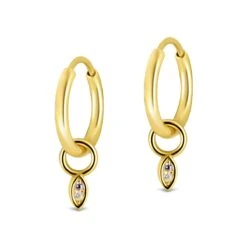 Silventi 9SIL-23054 Zilveren Oorringen Met Zirkonia Hangertje - Zirkonia - 4,4x2,2mm - Oorringen 12x1,5mm - Zilver - Verguld/Goud Op Zilver