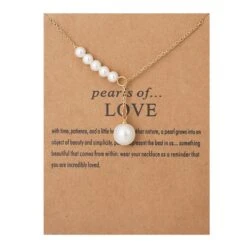 Bixorp Luck Gouden Dames Ketting Met Vijf Parels - "Pearls Of Love" - 45/50cm - Cadeau Voor Valentijnsdag - Cadeau Voor Vrouw - Goudkleurig