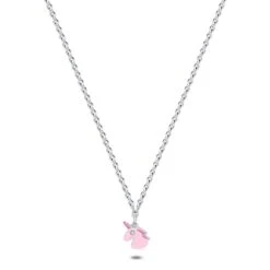 Twice As Nice Halsketting In Zilver, Roze Eenhoorn Met 1 Zirkonia 38 Cm+3 Cm