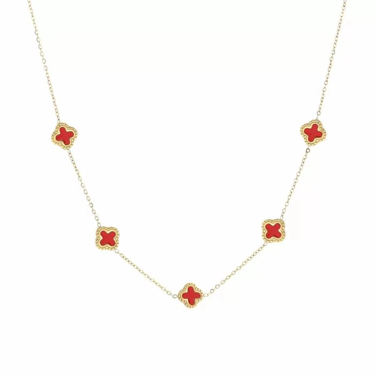 Bijoutheek Collier Klavers Gekleurd Rood 3 Bijoutheek Collier Klavers Gekleurd Rood