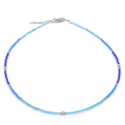 CO88 Collection 8CN-26372 Miyuki Kralen Ketting 45cm - Blauw Tinten - 40+5cm - 2,2mm Dikte - Staal - Goudkleurig