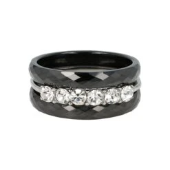 My Bendel - Ringenset - Zwart- Met Zirkonia - My Bendel-SET 162- Ringenset Zwart Met Zirkonia In Het Midden - Met Luxe Cadeauverpakking