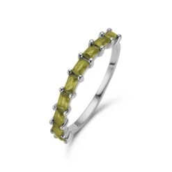 New Bling 9NB-1081-54 Zilveren Ring Met Zirkonia - Maat 54 - 2 Mm Breed - Baquette - Olijf Groen - Zilver