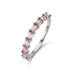 New Bling 9NB-1080-56 Zilveren Ring Met Zirkonia - Maat 56 - 2 Mm Breed - Baquette - Roze - Zilver