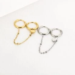 Dubbele Oorring Met Ketting - Hartje - Goud -Liora Luxe Winkel 1200x1200 389