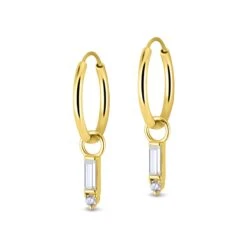 Silventi 9SIL-23060 Zilveren Oorringen Met Zirkonia Hangertje - Zirkonia - 8,5x2,3mm - Oorringen 15x1,5mm - Zilver - Verguld/Goud Op Zilver