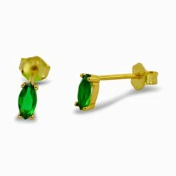 Silventi 9SIL-21754 Zilveren Oorknopjes - Dames - Zirkonia - Ovaal - 5,5 X 3 Mm - Groen - Zilver - Gold Plated (Verguld/Goud Op Zilver)