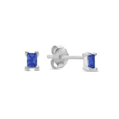 New Bling 9NB-1029 Zilveren Oorknopjes Met Zirkonia - 2x3,5mm - Blauw - Baquette - Rhodium - Zilver