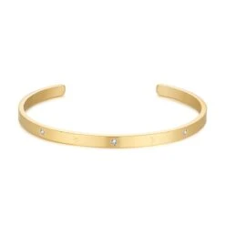 Twice As Nice Armband In Goudkleurig Edelstaal, Open Bangle, Kristallen, Maantjes En Sterretjes 6 Cm
