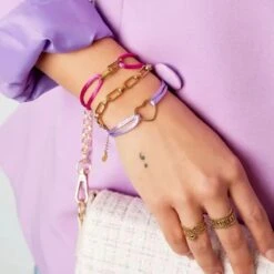 Satin Cord Armband Fuchsia Heart- Roze - Hart- Goud - Nikkelvrij- Stainless Steel -Liora Luxe Winkel 1200x1200 513