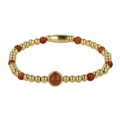 My Bendel - Gouden Armband Met Gold Sand Stone Edelsteen Bedel - Bedelarmband Met Bijzondere Combinatie Van Gold Sand Stone Edelsteen En Edelstaal - Met Luxe Cadeauverpakking