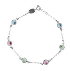 Victoria Cruz A4251-MHB Zilveren Enkelbandje Met Gekleurde Kristal Steentjes - 20+6cm - Multi Kleuren 7mm - 1,5mm Dikte - Rhodium - Zilver