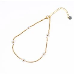 Go Dutch Label Enkelsieraad Kralen Madeliefs Aqua