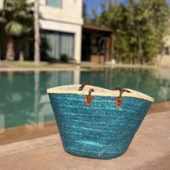 Bohemida- Rieten Tas - Boho Ibiza Shopper Tas/Strandtas - Turquoise Pailletten - Boodschappentas - Mandtas – Boodschappenmand -Liora Luxe Winkel 1200x1200 732