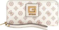 Guess Alva SLG Large Zip Around Dames Portemonnee - Cream Logo