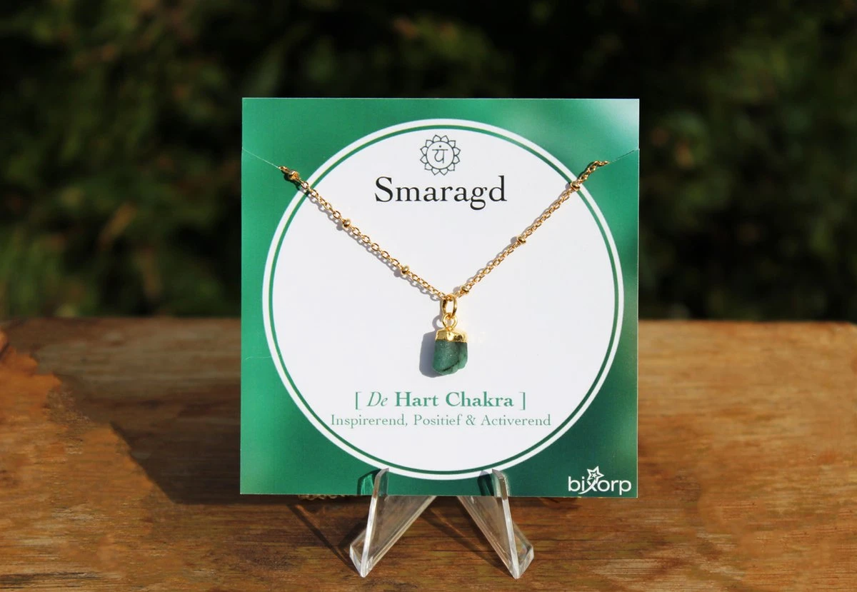 Bixorp Gems Ruwe Smaragd Hart Chakra Ketting - 18 Karaat Verguld Goud & Roestvrij Staal - 36cm + 8cm Verstelbaar 5 Bixorp Gems Ruwe Smaragd Hart Chakra Ketting - 18 Karaat Verguld Goud & Roestvrij Staal - 36cm + 8cm Verstelbaar - Afbeelding 3