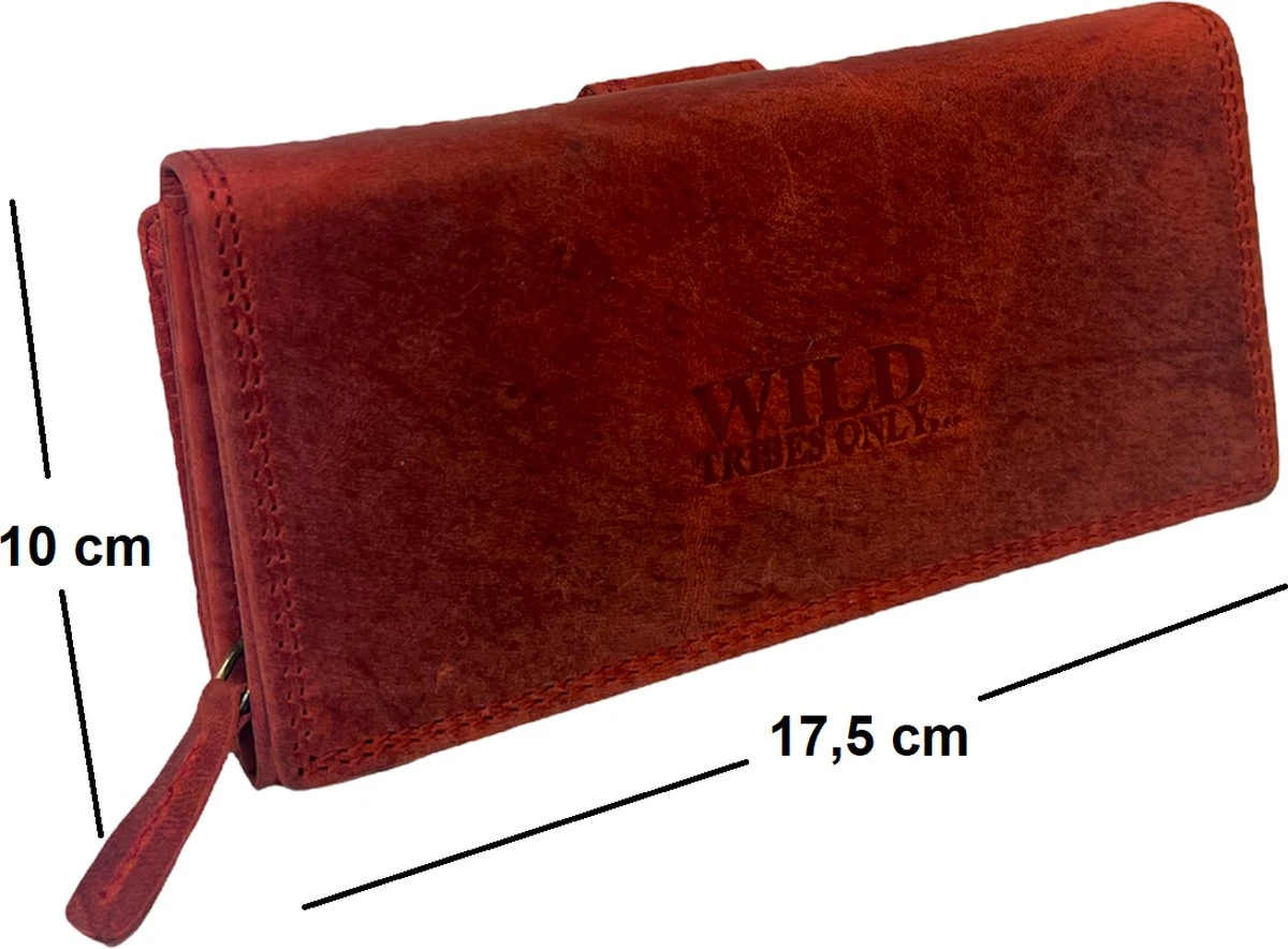 WILD - Dames Portemonnee - Leren Portemonnee Dames - Overslagportemonnee - Groot Model - Vintage Leer - Rood 6 WILD - Dames Portemonnee - Leren Portemonnee Dames - Overslagportemonnee - Groot Model - Vintage Leer - Rood - Afbeelding 4