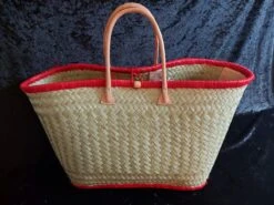 Rieten Strandtas Met Rode Bies, Strandtas, Shopper, Rietentas, Bohemida- Rieten Tas - Boho Ibiza Shopper Tas/Strandtas - Boodschappentas - Mandtas – Boodschappenmand